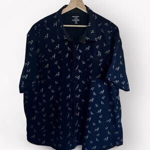 Paper Denim & Cloth Men's Casual Deers Print Button Up Short Sleeve Shirt Sz 3XL